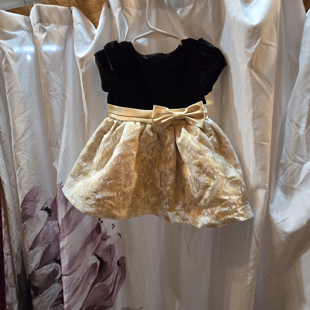 Elegant Black and Gold Kids Formal Dress